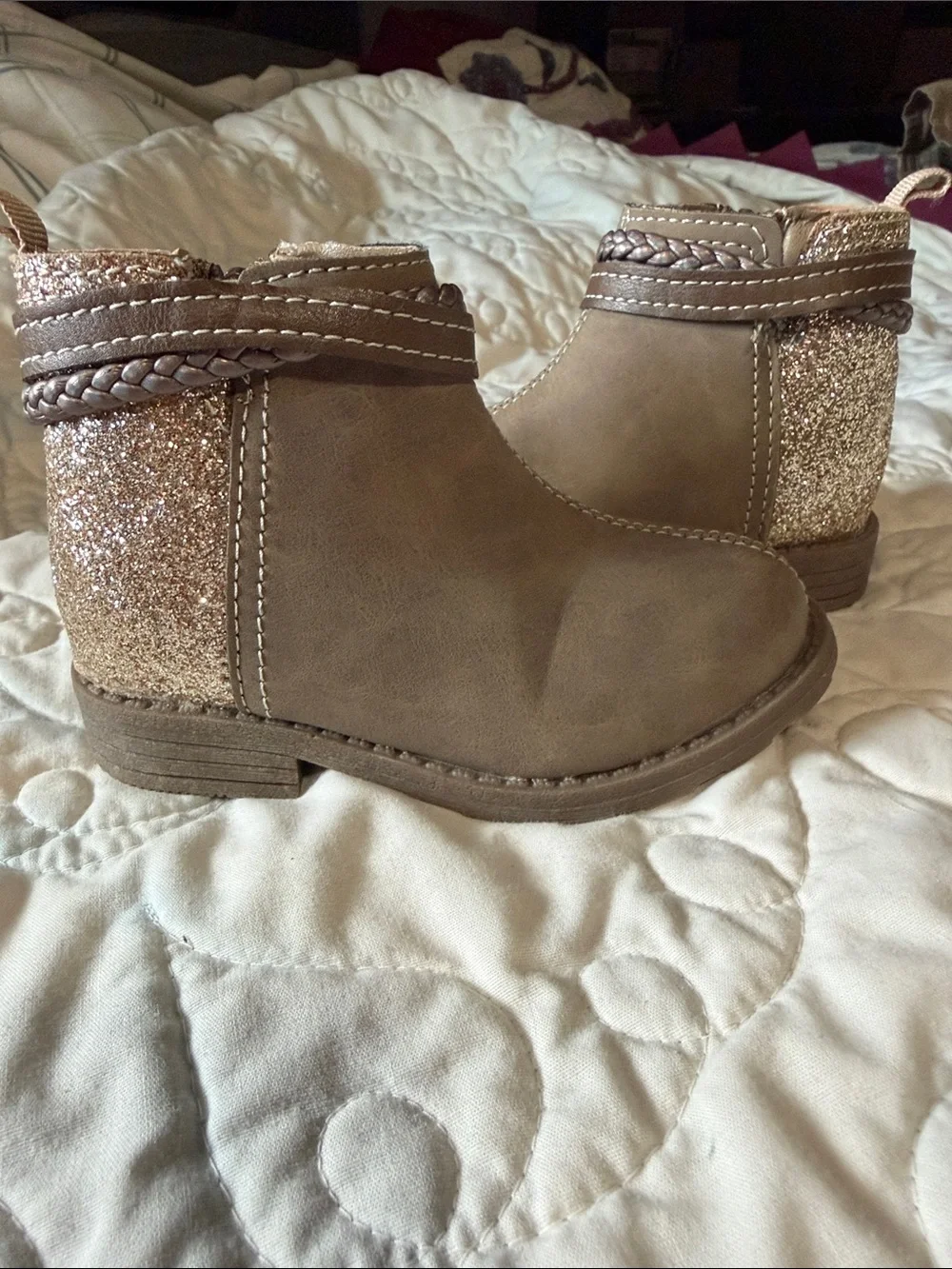 Carter's Brown Glitter Back Ankle Boots for Kids